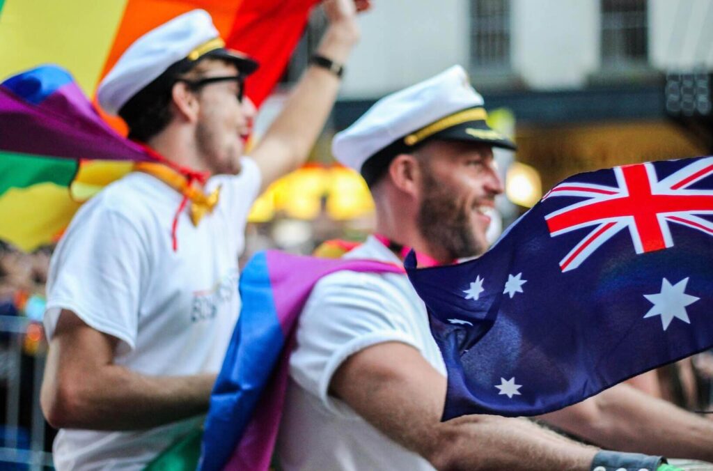 Happy lgbt couple during csd pride day