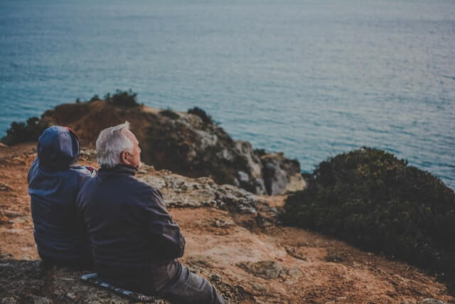 Elderly couple at the beach.